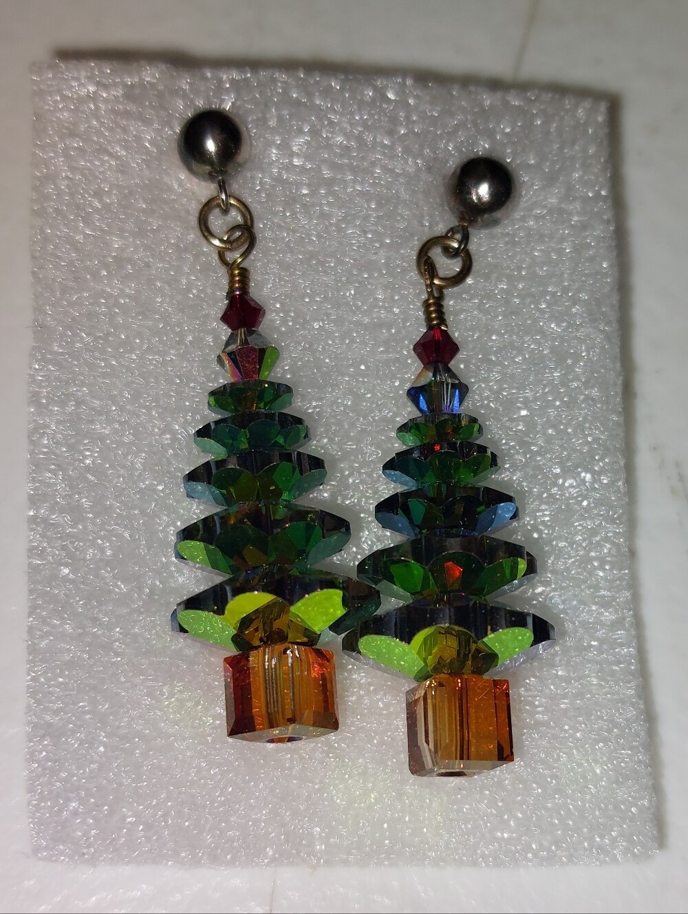 NOS 925 Sterling Silver Swarovski Stunning Christmas Tree Dangle Earrings